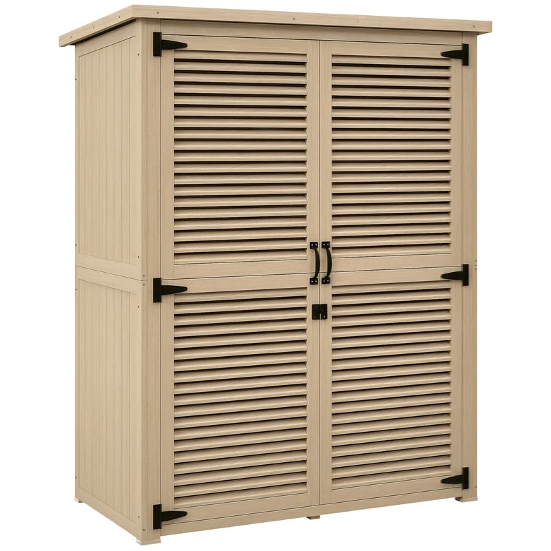 Outsunny Cobertizo De Madera 0,83 M² 127x65x168 Cm Con 2 Puertas Natural