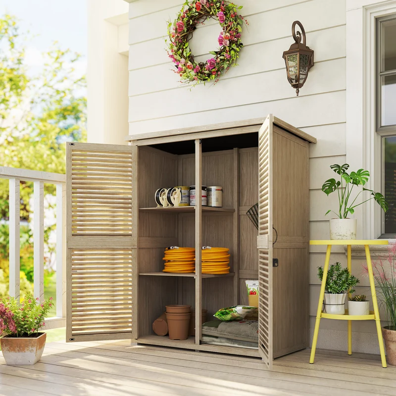 Outsunny Cobertizo De Madera 0,83 M² 127x65x168 Cm Con 2 Puertas Natural