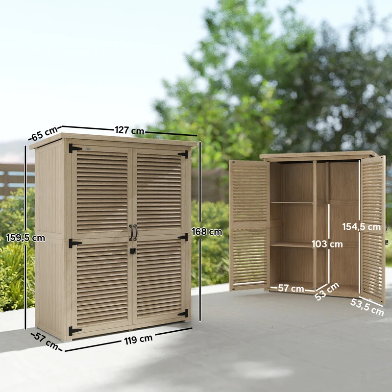 Outsunny Cobertizo De Madera 0,83 M² 127x65x168 Cm Con 2 Puertas Natural