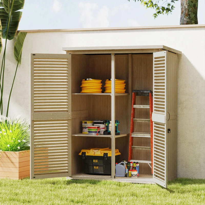 Outsunny Cobertizo De Madera 0,83 M² 127x65x168 Cm Con 2 Puertas Natural