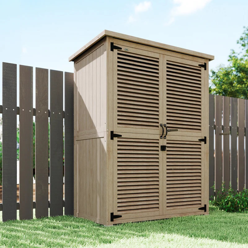 Outsunny Cobertizo De Madera 0,83 M² 127x65x168 Cm Con 2 Puertas Natural