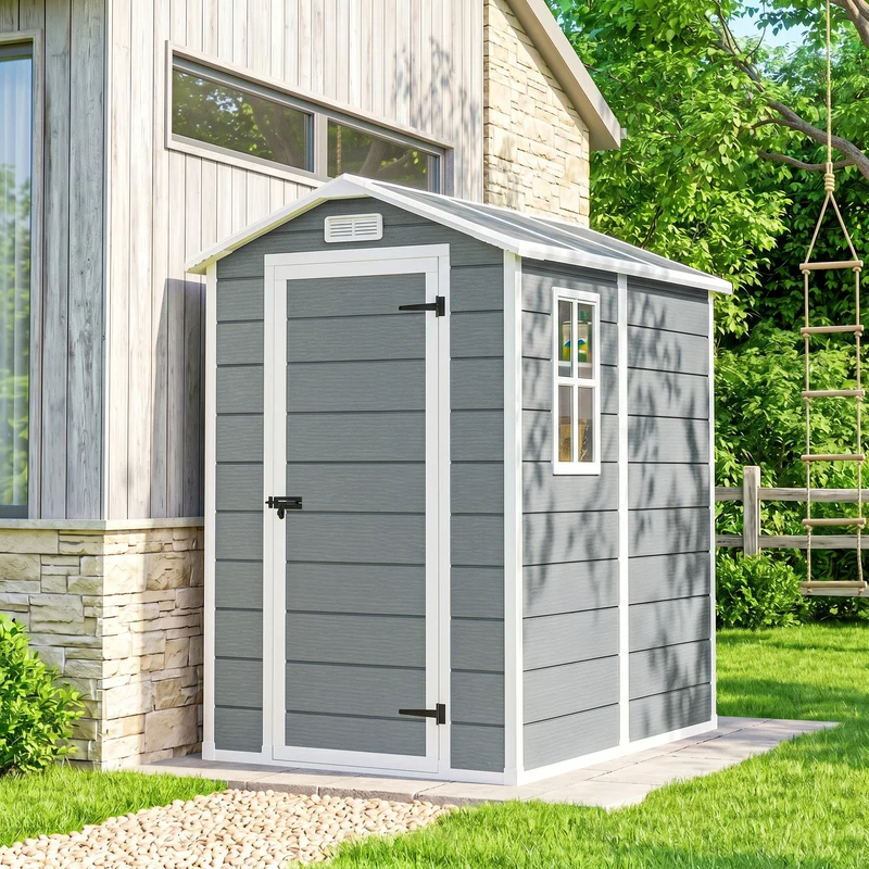 Outsunny Cobertizo De Jardín Exterior 2,1 M² 131x186x198 Cm Con Suelo Gris
