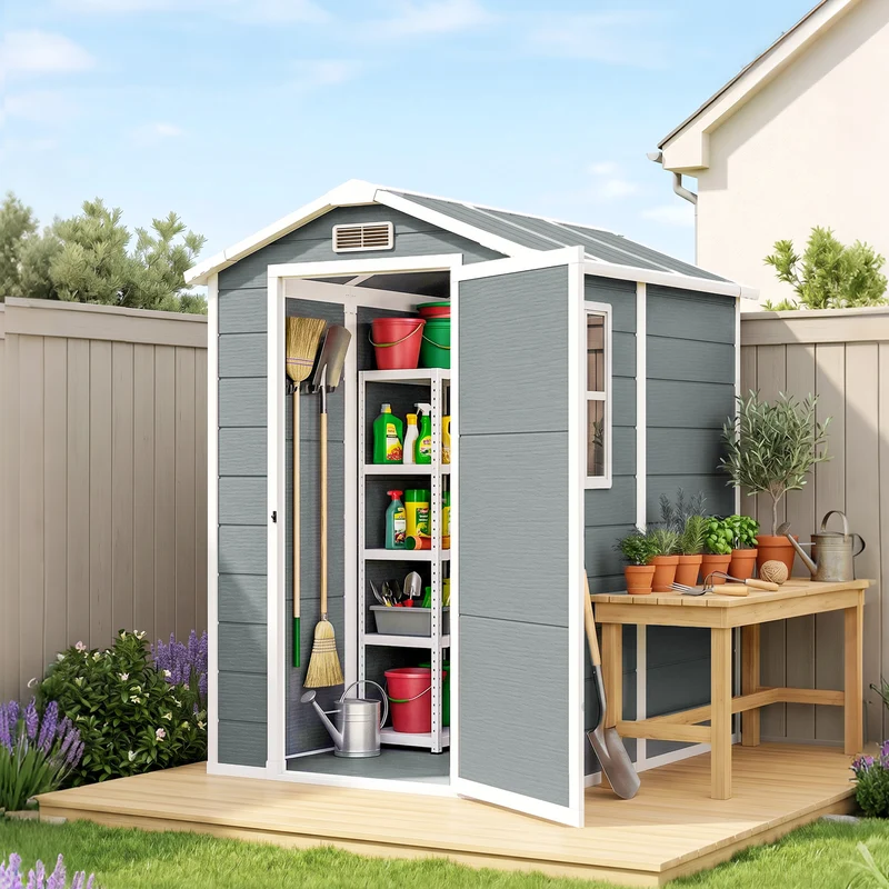 Outsunny Cobertizo De Jardín Exterior 2,1 M² 131x186x198 Cm Con Suelo Gris