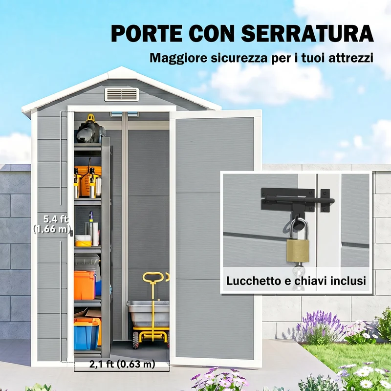 Outsunny Cobertizo De Jardín Exterior 2,1 M² 131x186x198 Cm Con Suelo Gris