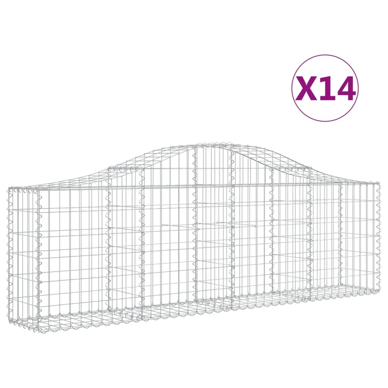 Cestas De Gaviones 14 Uds Forma De Arco Hierro 200x30x60/80 Cm