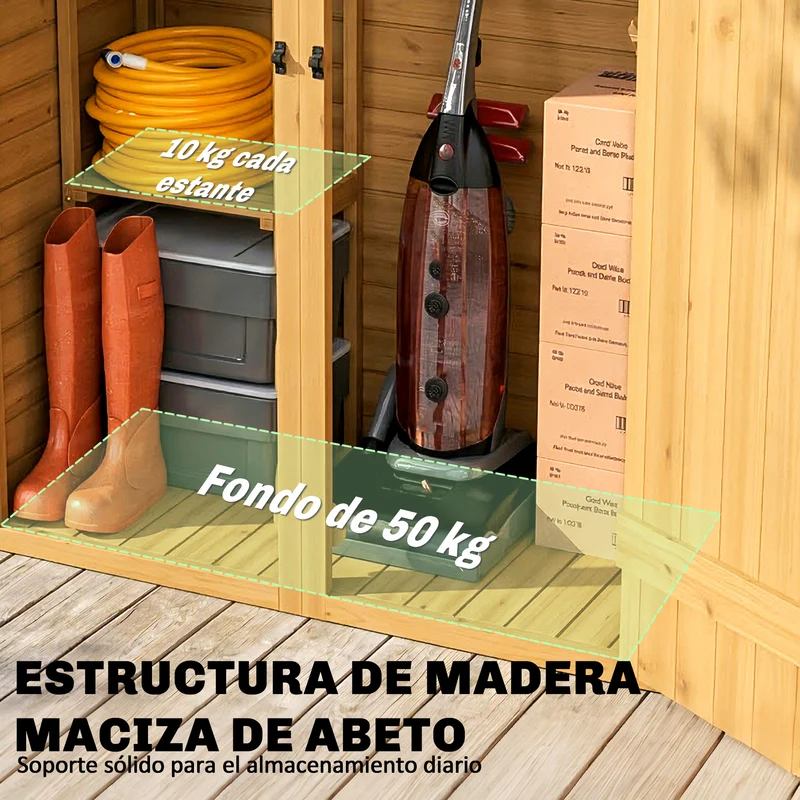 Outsunny Caseta De Jardín De Madera 115x53x156 Cm Con 2 Estantes Y 2 Puertas
