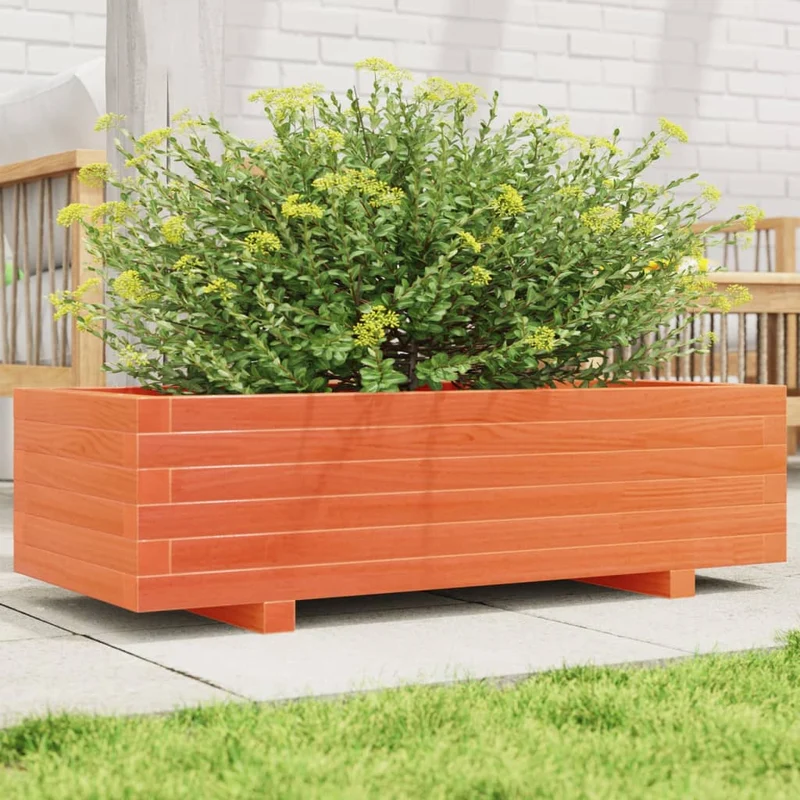 Jardinera De Madera Maciza De Pino Marrón Cera 90x40x26,5 Cm
