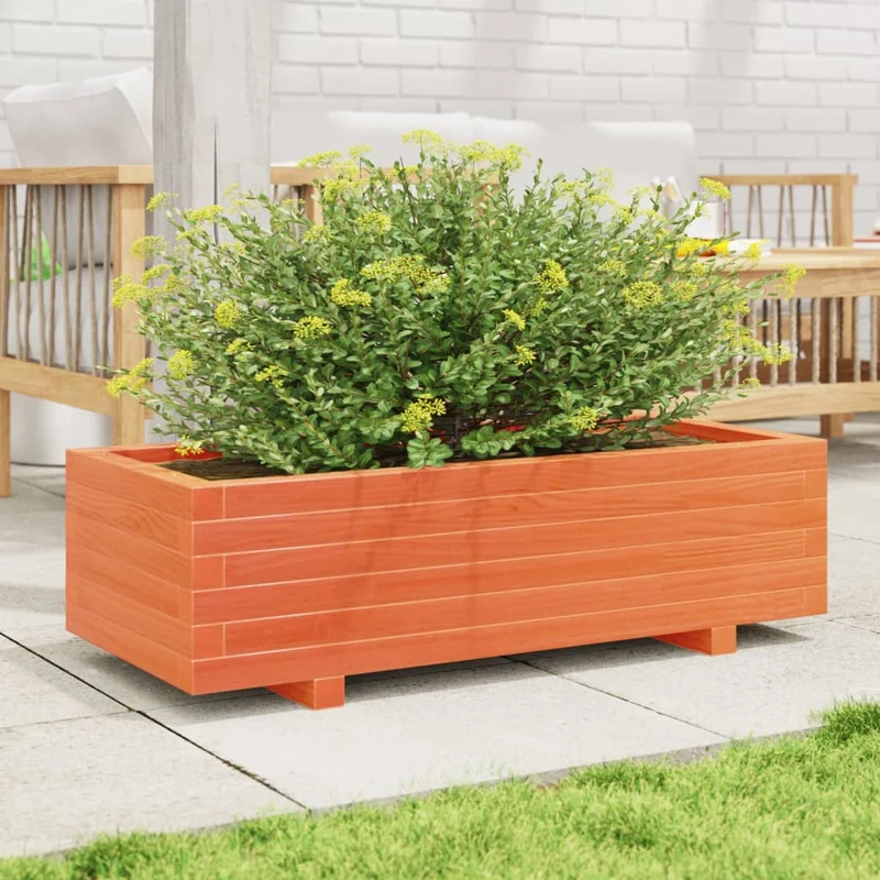 Jardinera De Madera Maciza De Pino Marrón Cera 90x40x26,5 Cm