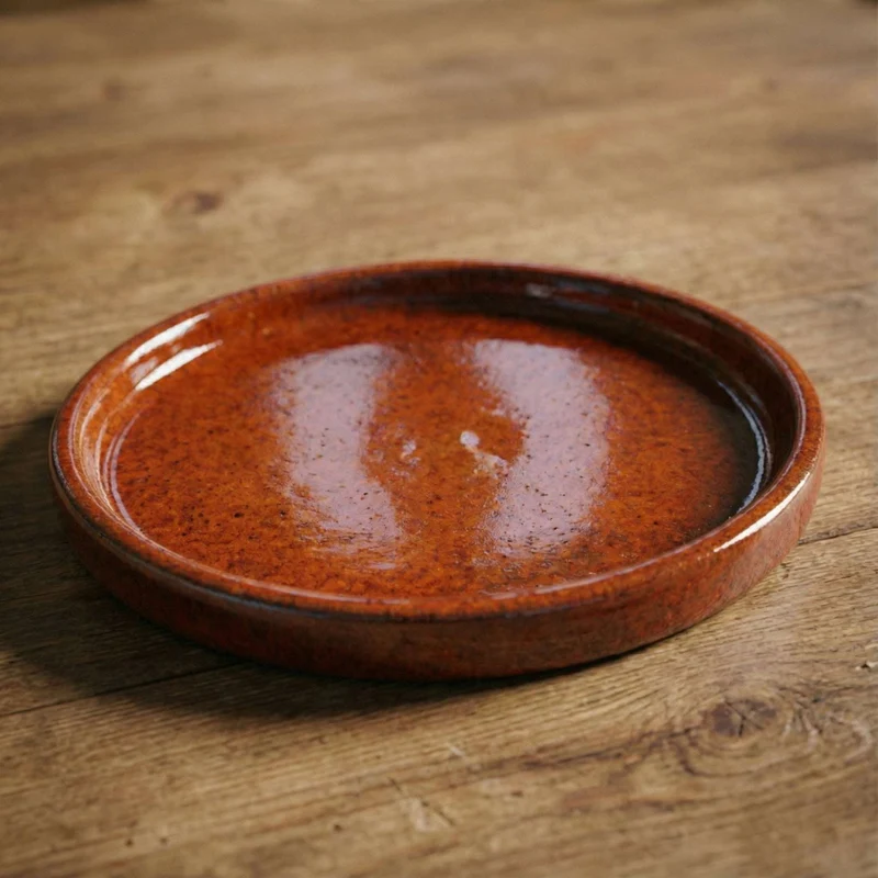 Soucoupe 24cm rouille d'automne faite à la main en terre cuite émaillée
