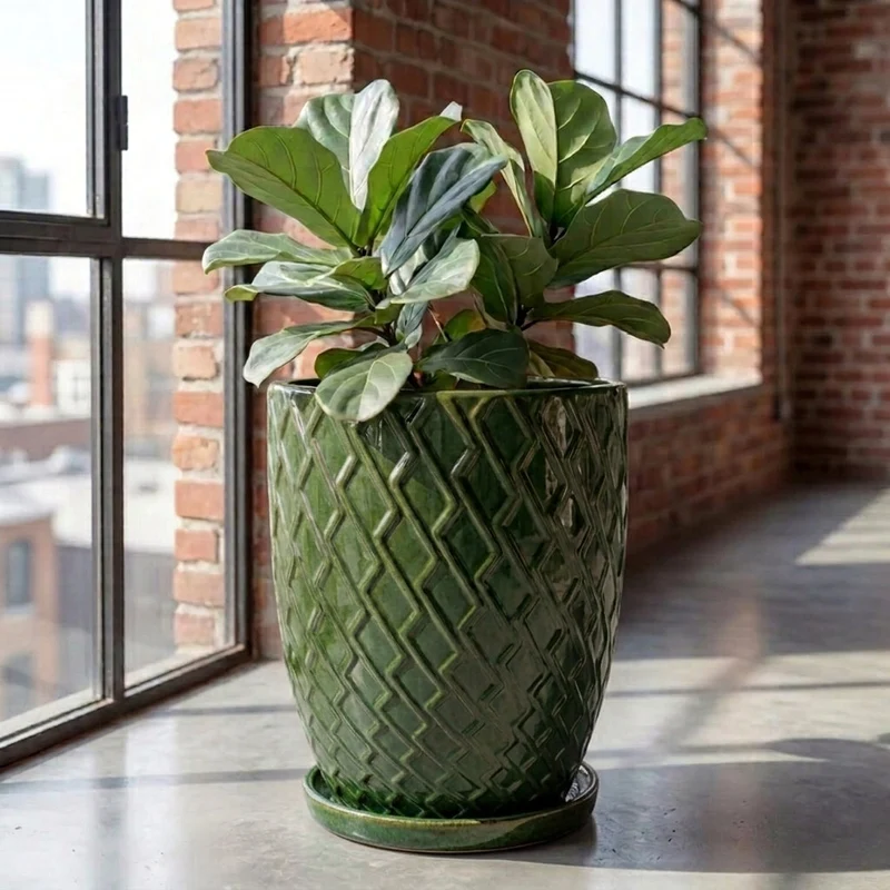 Soucoupe 24cm vert tropical faite à la main en terre cuite émaillée