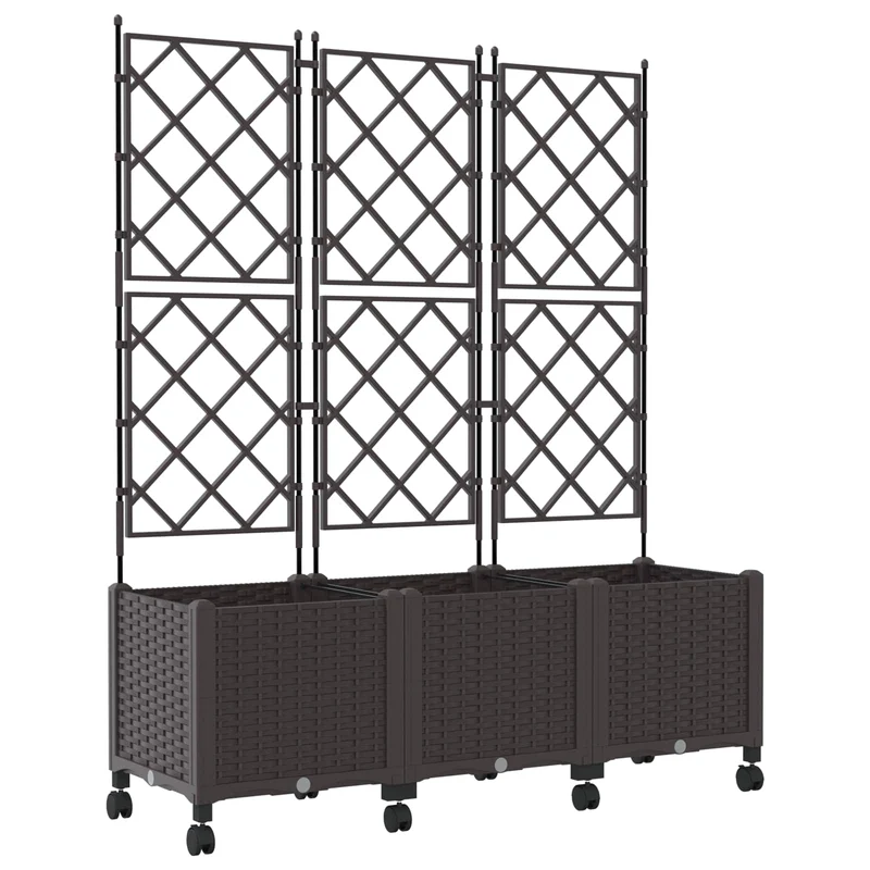 Jardinera Con Enrejado Y Ruedas 3 Uds. Marrón 120 X 40 X 149 Cm