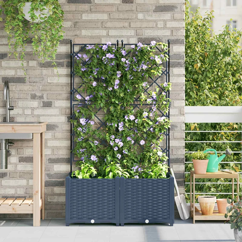 Macetero De Jardín 2 Uds. Gris 80 X 40 X 143 Cm Pp