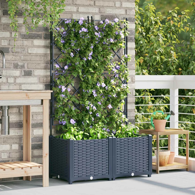 Macetero De Jardín 2 Uds. Gris 80 X 40 X 143 Cm Pp