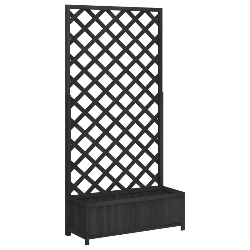Jardinera Con Enrejado Negro 90x35x180 Cm Madera Maciza De Abeto