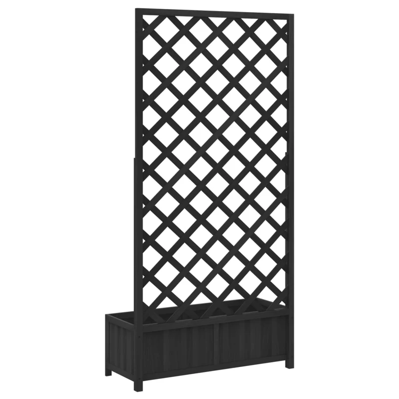 Jardinera Con Enrejado Negro 90x35x180 Cm Madera Maciza De Abeto