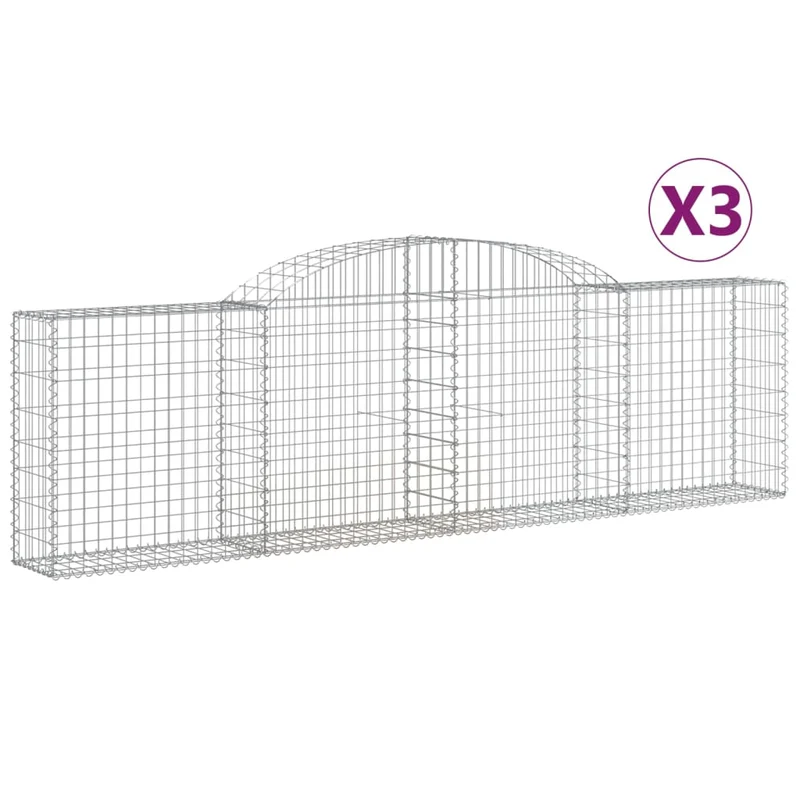 Cestas De Gaviones 3 Uds Forma De Arco Hierro 300x30x80/100 Cm