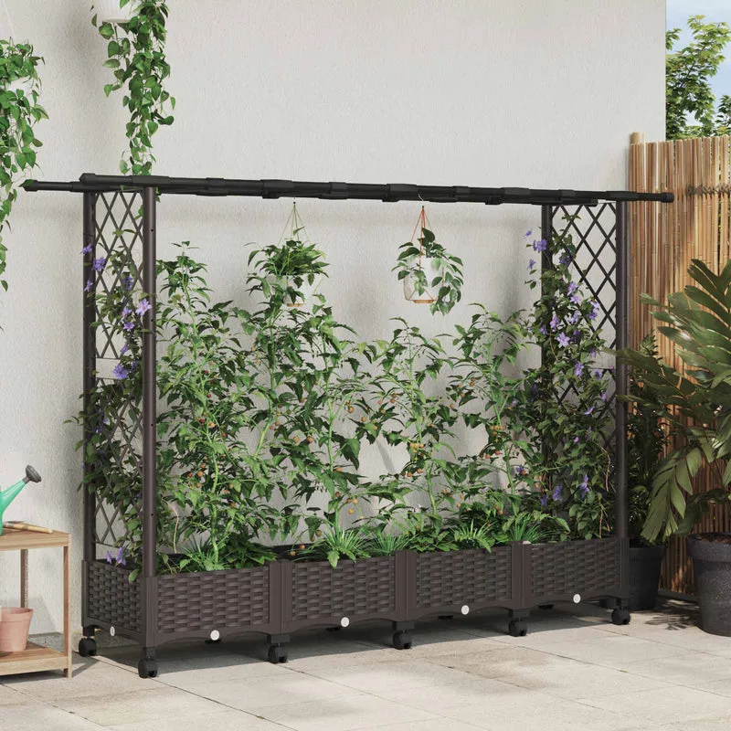 Cama Elevada Con Trellis Y Techo Marrón 203 X 40 X 127 Cm Pp
