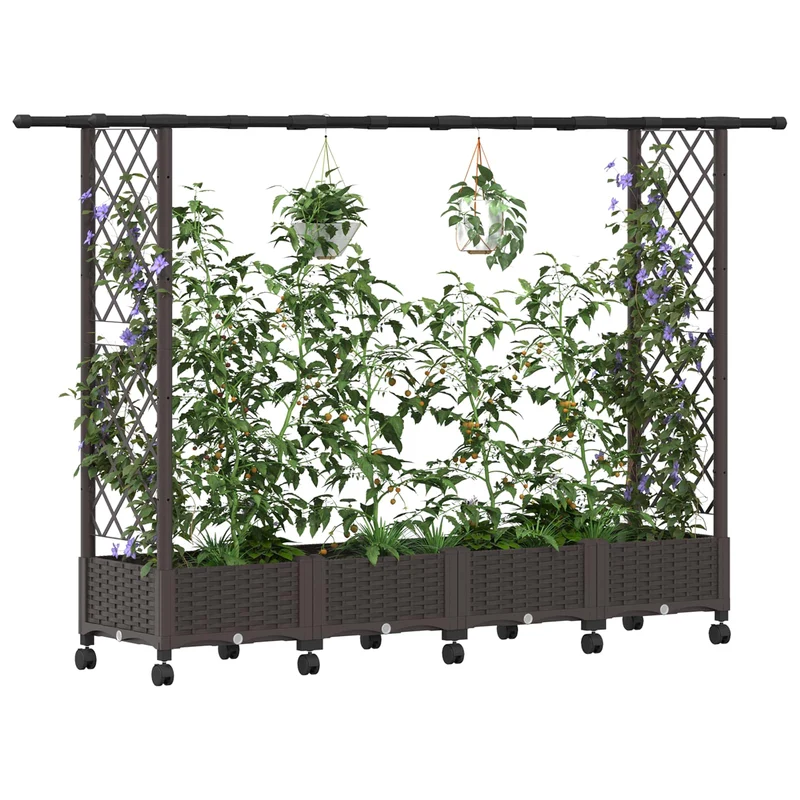 Cama Elevada Con Trellis Y Techo Marrón 203 X 40 X 127 Cm Pp