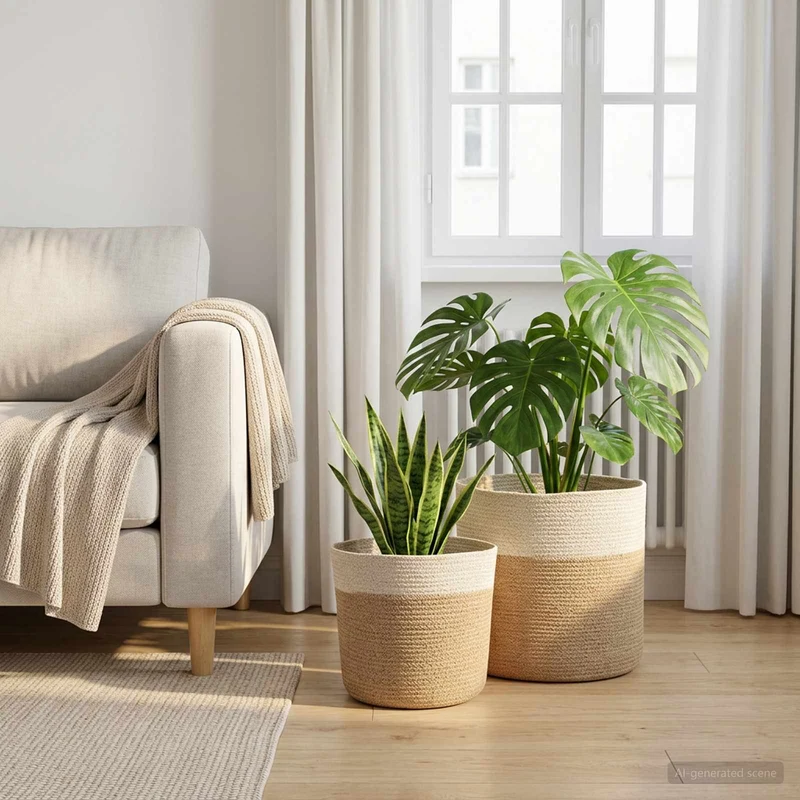 Set De Macetas De Planta 2 Uds. Natural Y Blanco Ø 28 X 28 Cm