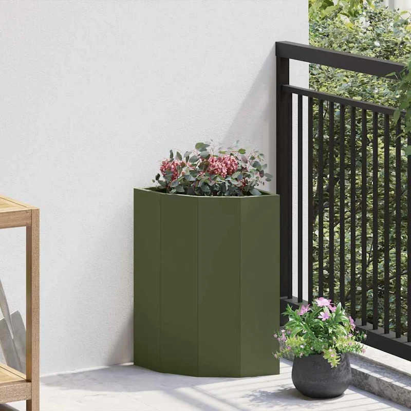 Macetero De Esquina Verde Oliva 30 X 30 X 50 Cm Acero