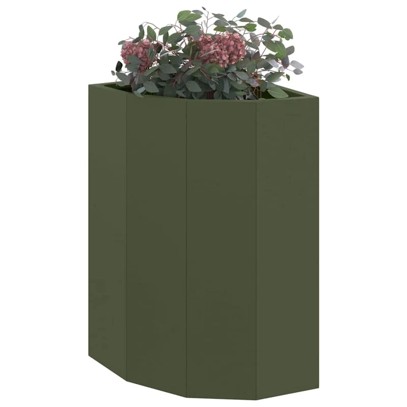 Macetero De Esquina Verde Oliva 30 X 30 X 50 Cm Acero
