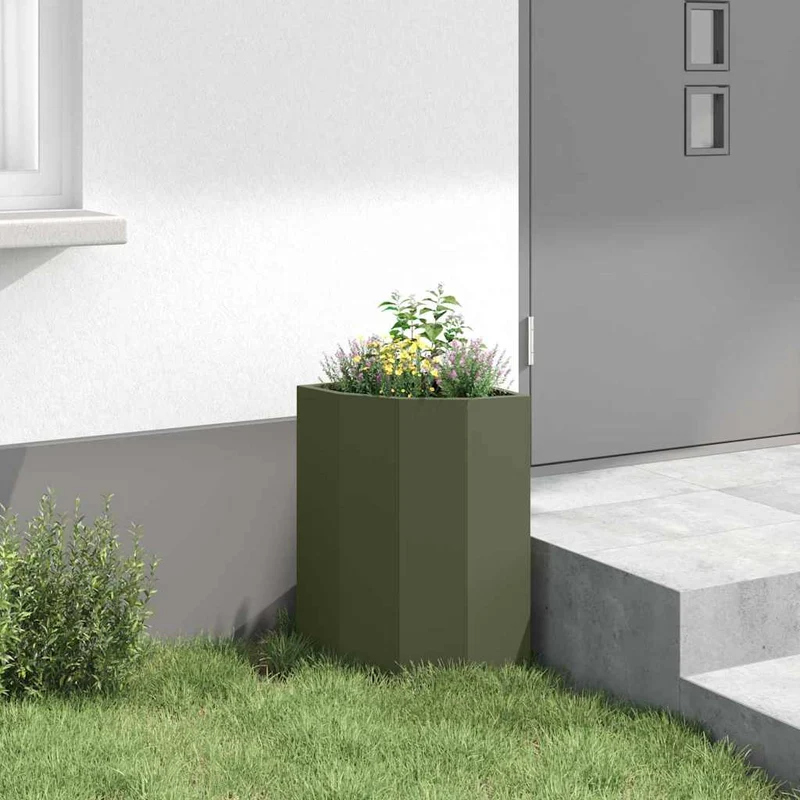 Macetero De Esquina Verde Oliva 30 X 30 X 50 Cm Acero