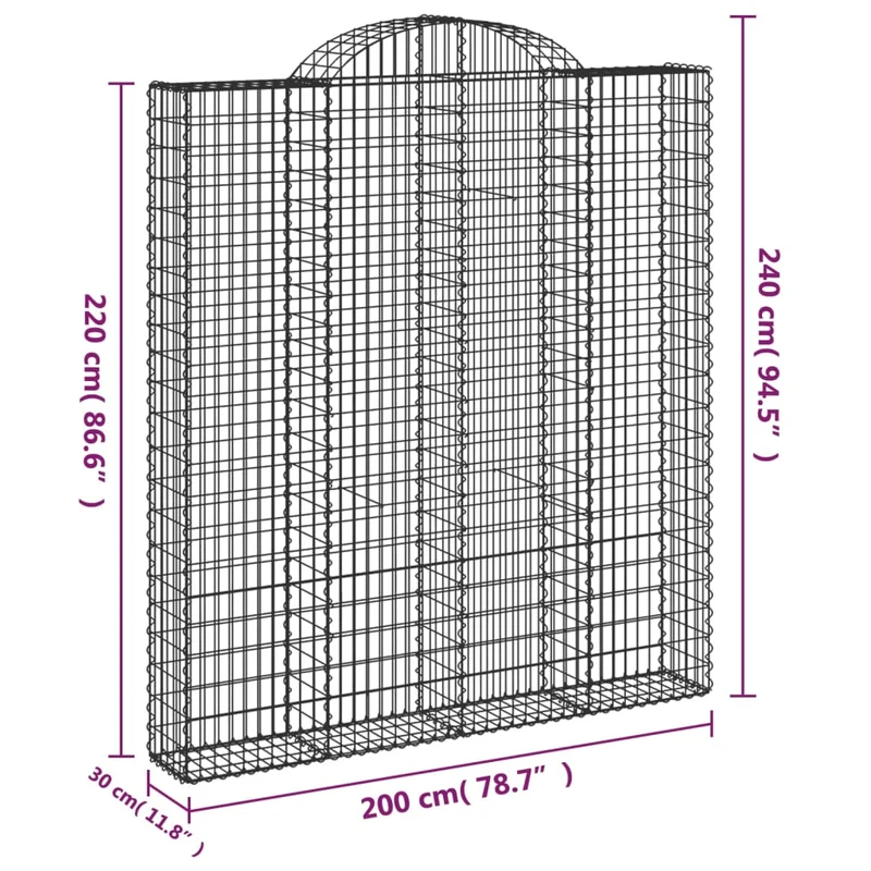 Cestas De Gaviones 3 Uds Forma De Arco Hierro 200x30x220/240 Cm