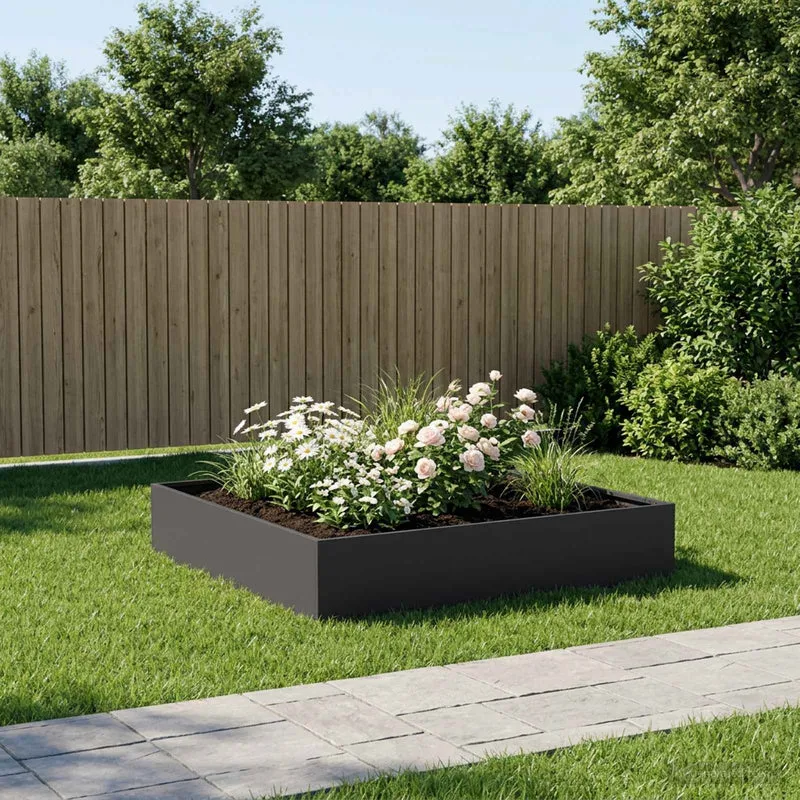 Macetero De Jardín Negro 80 X 80 X 20 Cm Acero Laminado En Frío