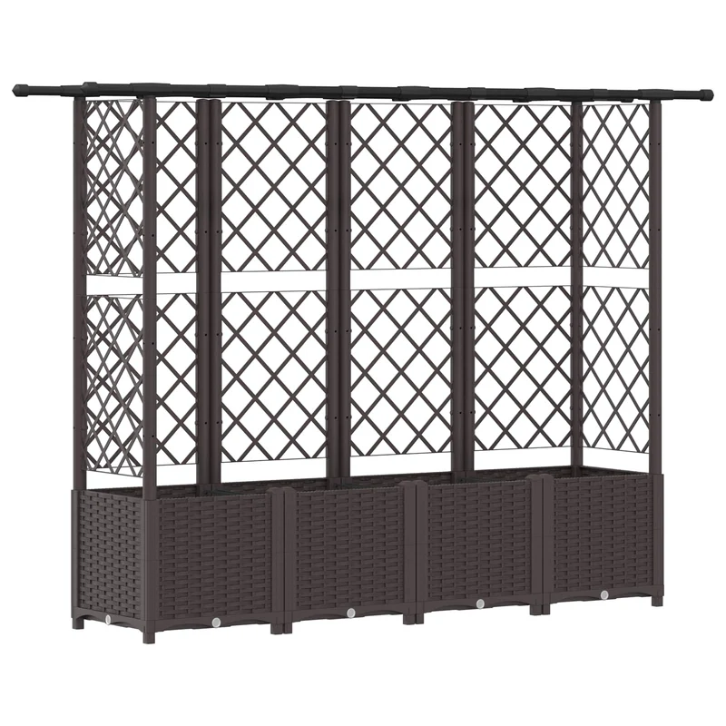 Cama Elevada Con Trellis Y Techo Marrón 202 X 40 X 136 Cm Pp