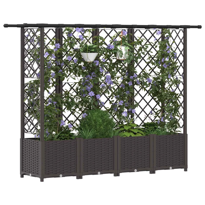 Cama Elevada Con Trellis Y Techo Marrón 202 X 40 X 136 Cm Pp