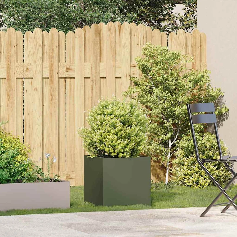 Jardinera De Acero Laminado En Frío Verde Oliva 40x40x40 Cm