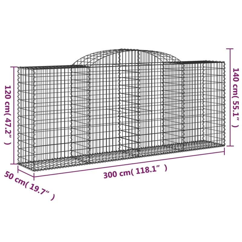 Cestas De Gaviones 4 Uds Forma De Arco Hierro 300x50x120/140 Cm