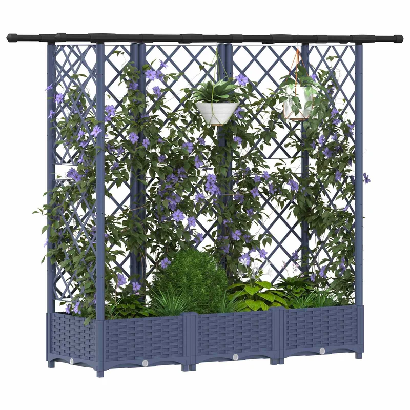 Cama Elevada Con Trellis Y Techo Gris 164 X 40 X 121 Cm Pp