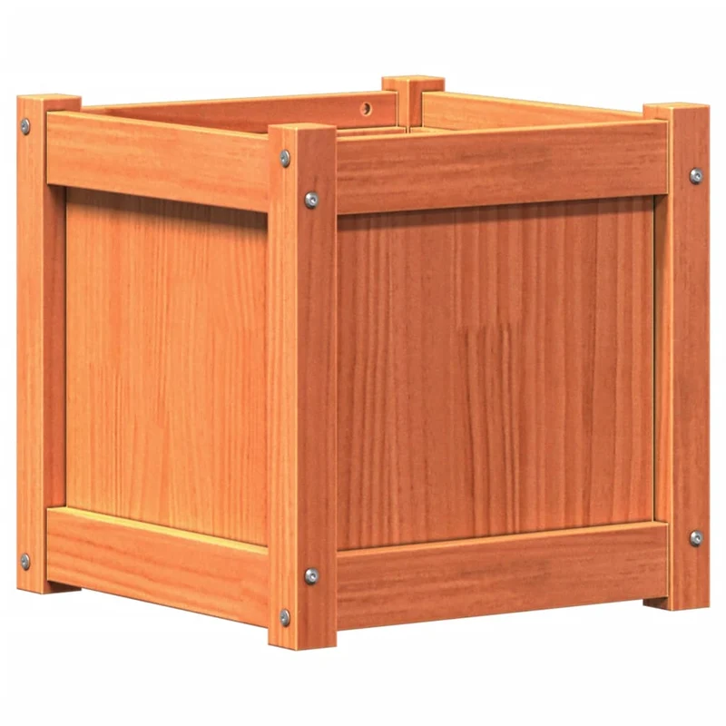 Jardinera Exterior Madera Maciza Pino Marrón Cera 40x40x40 Cm