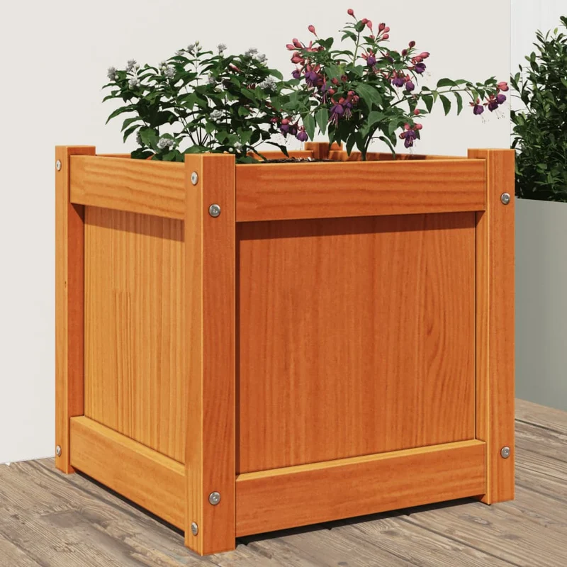 Jardinera Exterior Madera Maciza Pino Marrón Cera 40x40x40 Cm