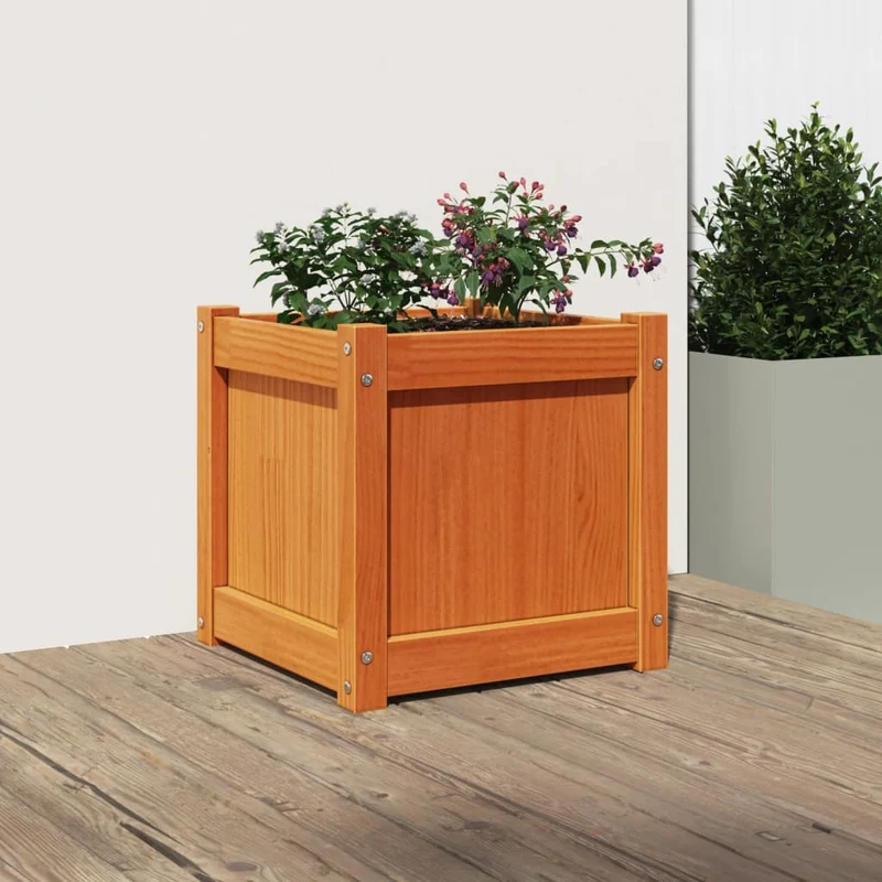Jardinera Exterior Madera Maciza Pino Marrón Cera 40x40x40 Cm