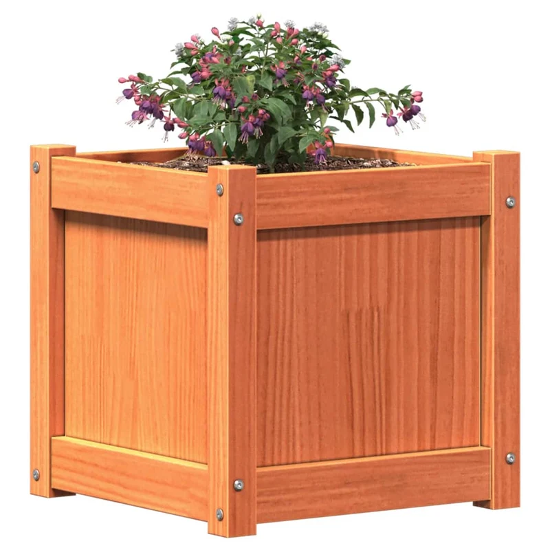 Jardinera Exterior Madera Maciza Pino Marrón Cera 40x40x40 Cm
