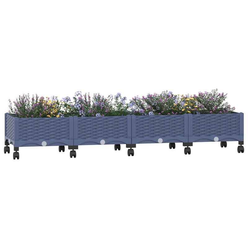 Macetero De Jardín Con Ruedas Gris Azulado 160 X 40 X 29 Cm Pp
