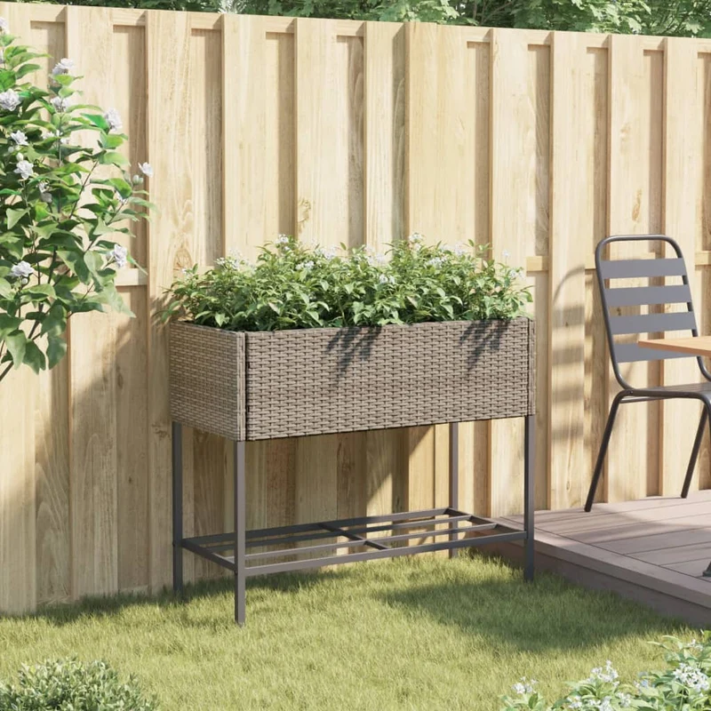 Jardinera Con Estante Ratán Sintético Gris