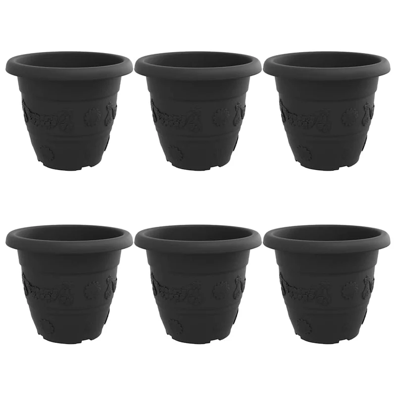 Maceta Redonda Para Flores 6 Uds. Negro Ø 39 X 32 Cm Plástico