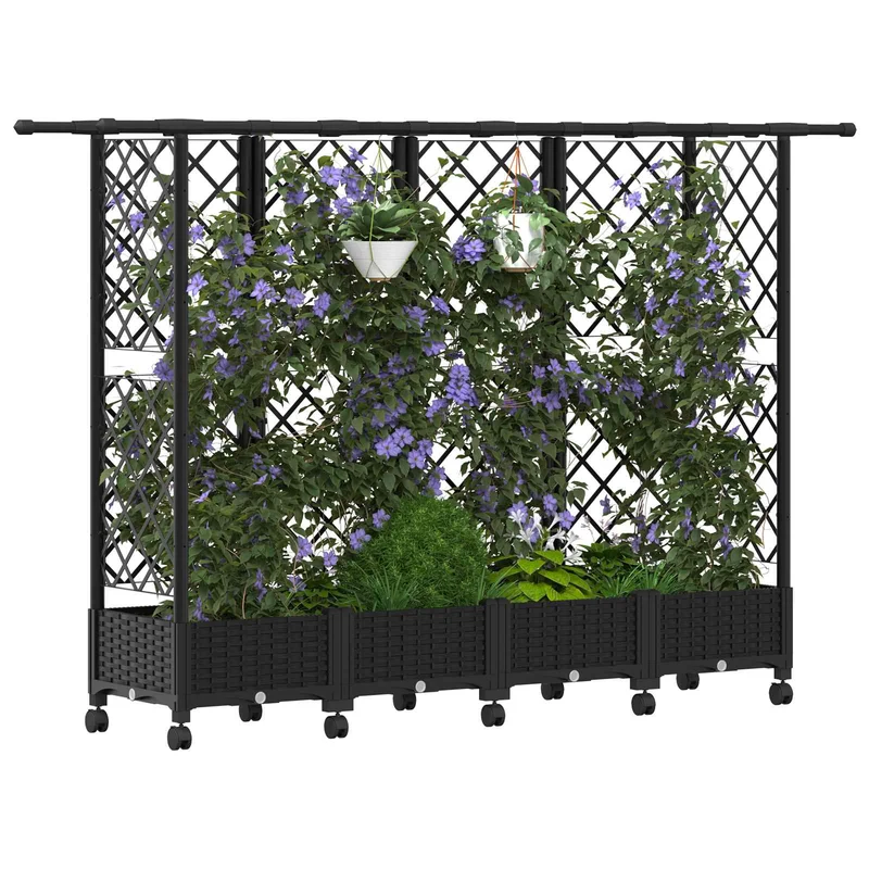 Cama Elevada Con Trellis Y Techo Negro 202,5 X 40 X 127 Cm Pp
