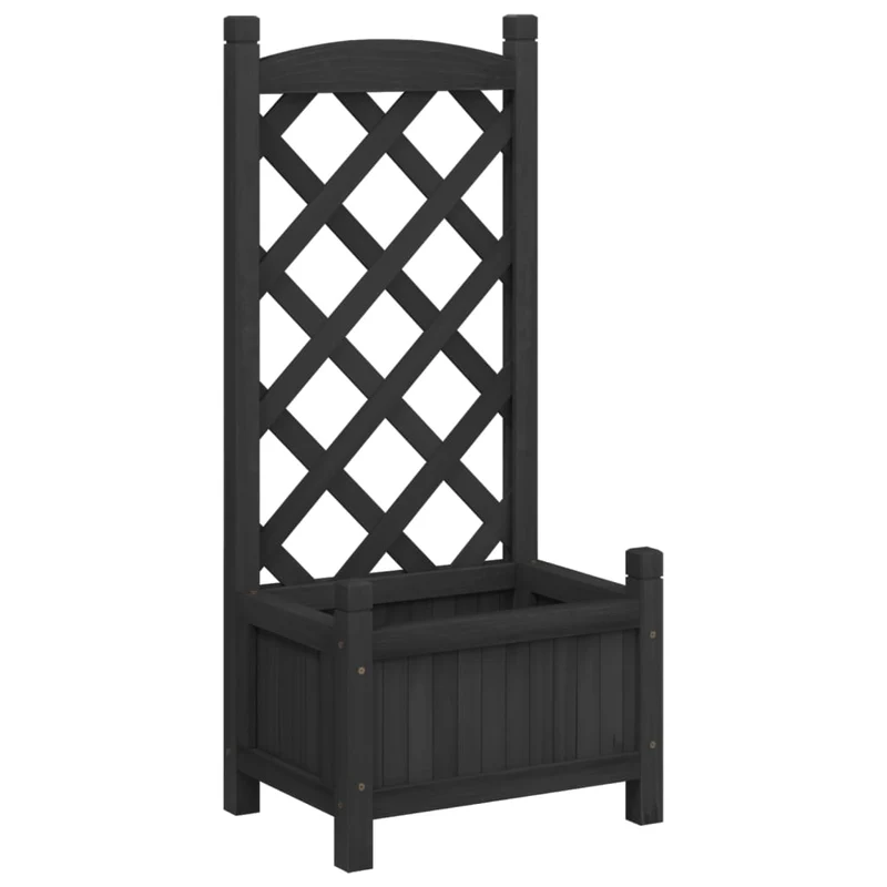 Jardinera Con Enrejado Negro 40x30x90 Cm Madera Maciza De Abeto