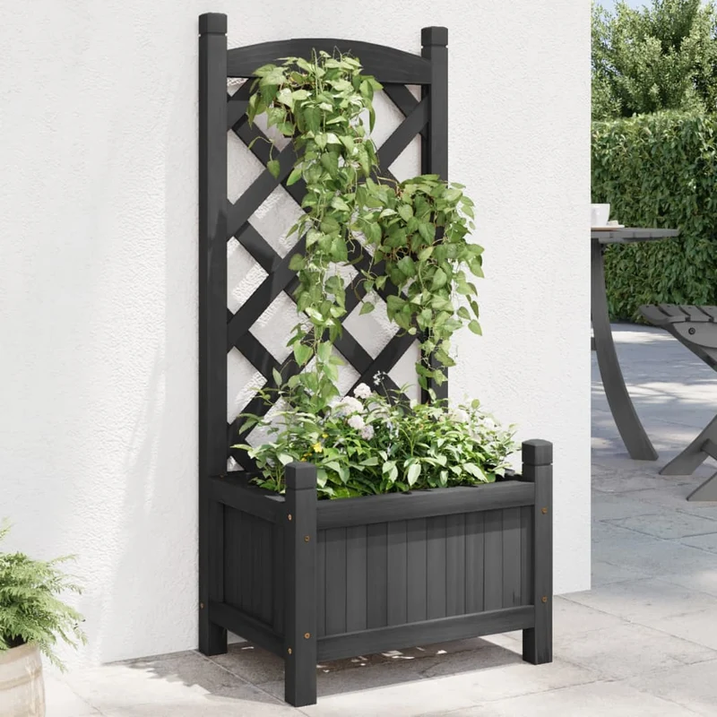 Jardinera Con Enrejado Negro 40x30x90 Cm Madera Maciza De Abeto