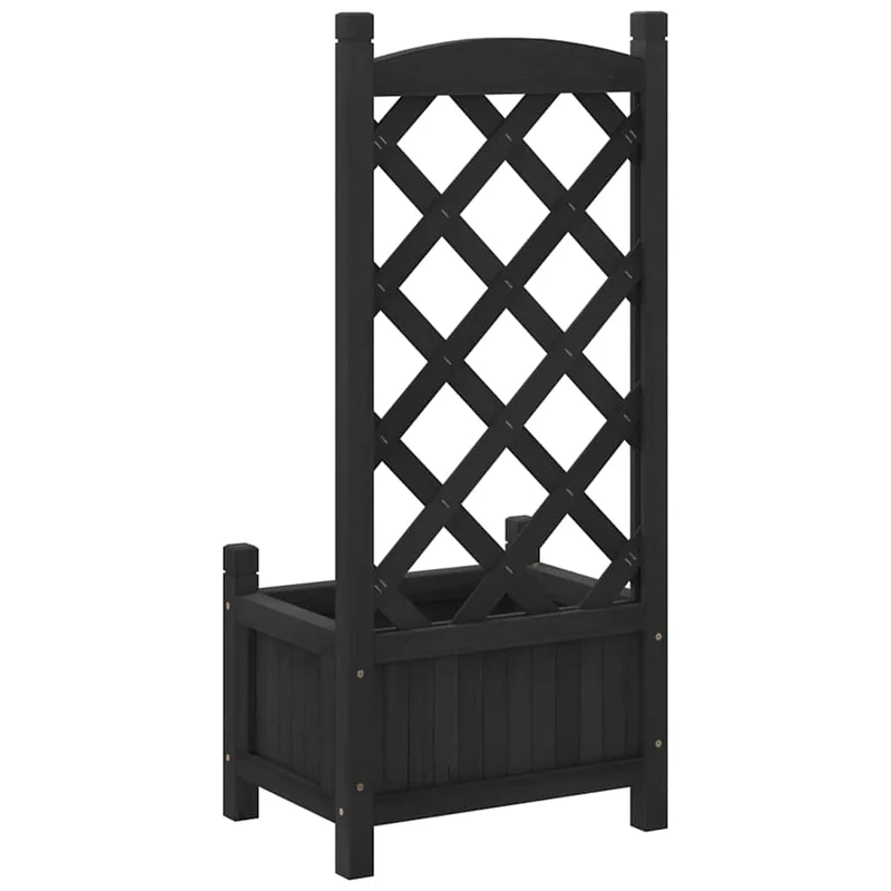 Jardinera Con Enrejado Negro 40x30x90 Cm Madera Maciza De Abeto