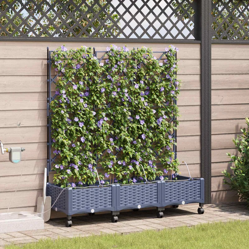 Maceta De Jardín Con Riego Y Ruedas 3 Uds. Gris Pp