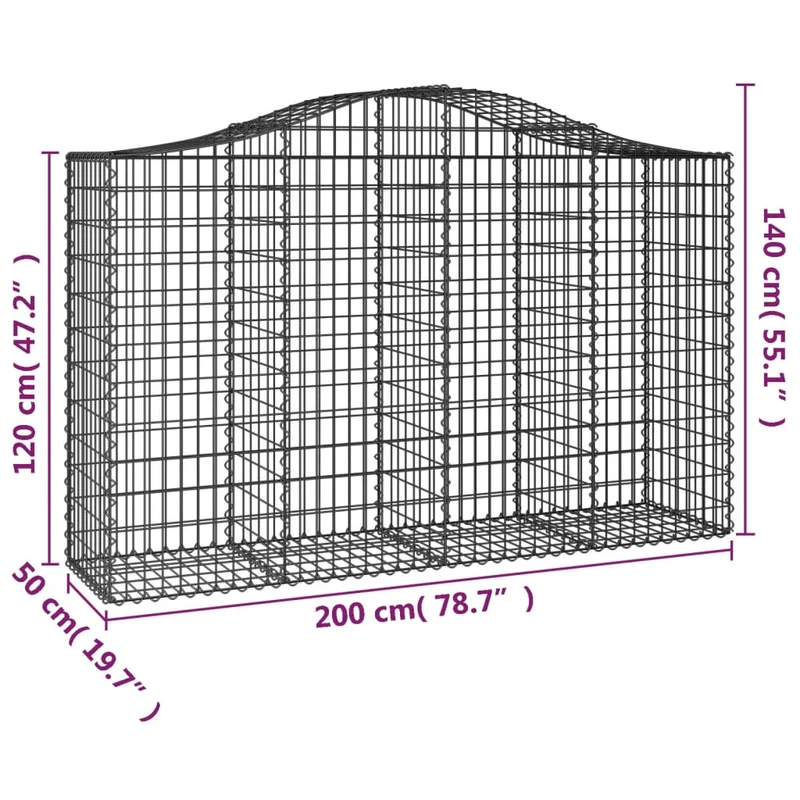 Cestas Gaviones 12 Uds Forma De Arco Hierro 200x50x120/140 Cm