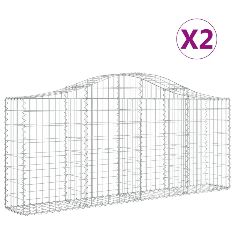 Cestas De Gaviones 2 Uds Forma De Arco Hierro 200x30x80/100 Cm
