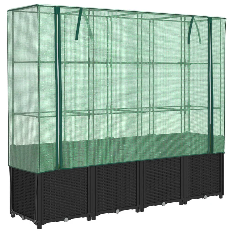 Jardinera Elevada Con Cubierta De Invernadero Aspecto Ratán 160x40x153 Cm