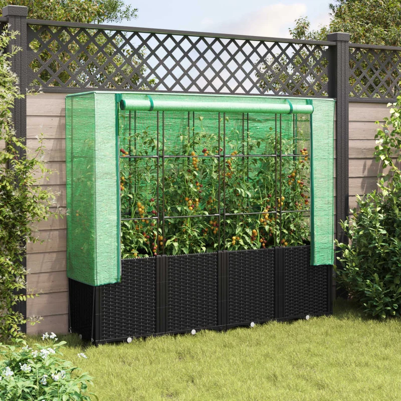Jardinera Elevada Con Cubierta De Invernadero Aspecto Ratán 160x40x153 Cm