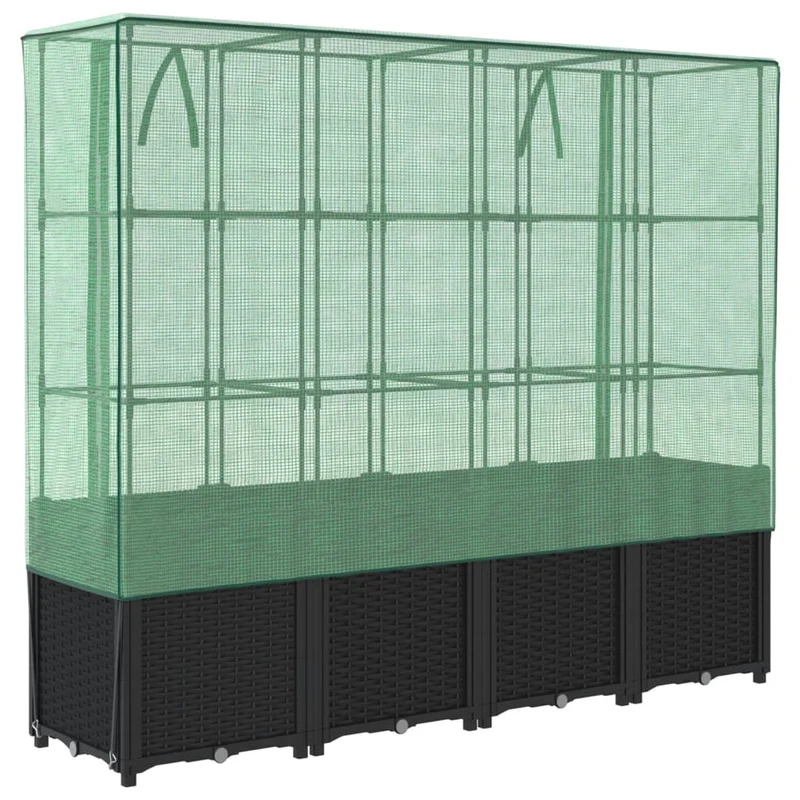 Jardinera Elevada Con Cubierta De Invernadero Aspecto Ratán 160x40x153 Cm